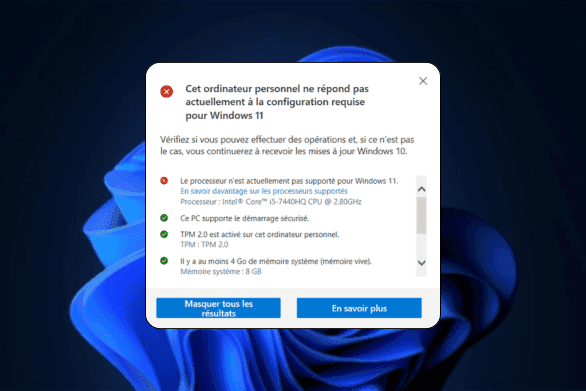 installation de windows 11 sur un ordinateur non compatible à Nantes