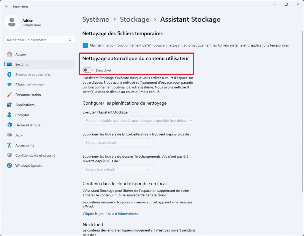 Limpieza automática de los contenidos de los usuarios