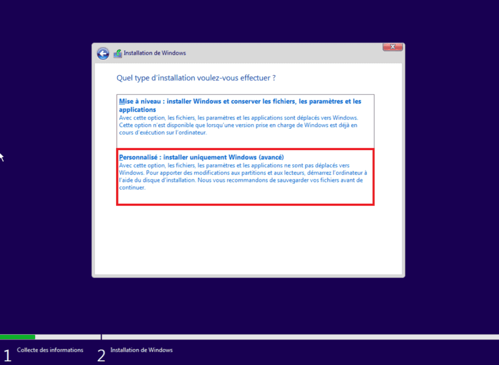 Instalación personalizada de Windows 10