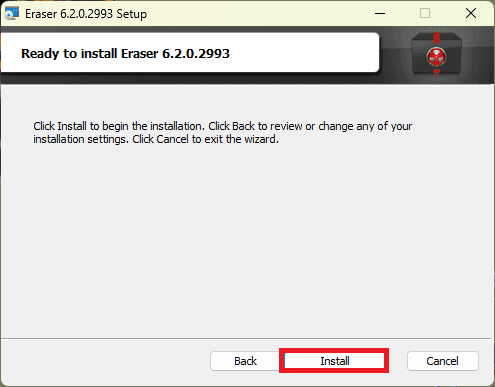 instalar la advertencia Eraser