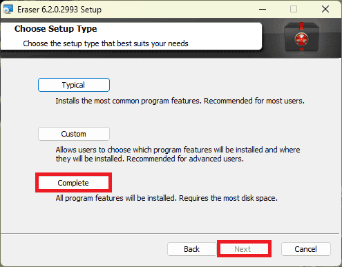 instalar Eraser completamente