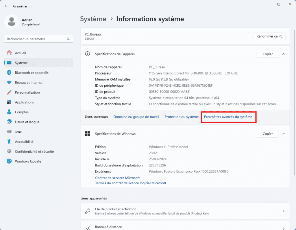 configuración avanzada del sistema