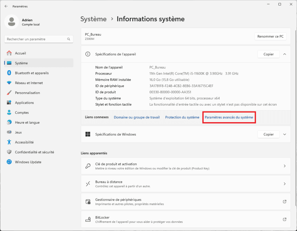 configuración avanzada del sistema