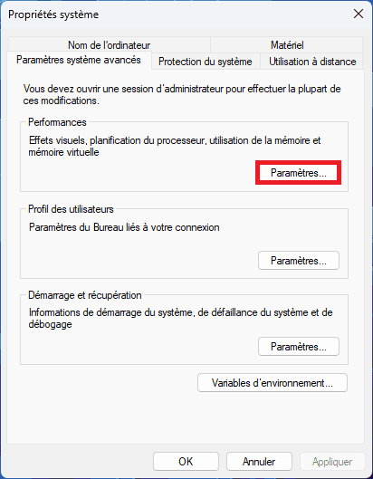 propiedades del sistema rendimiento de windows