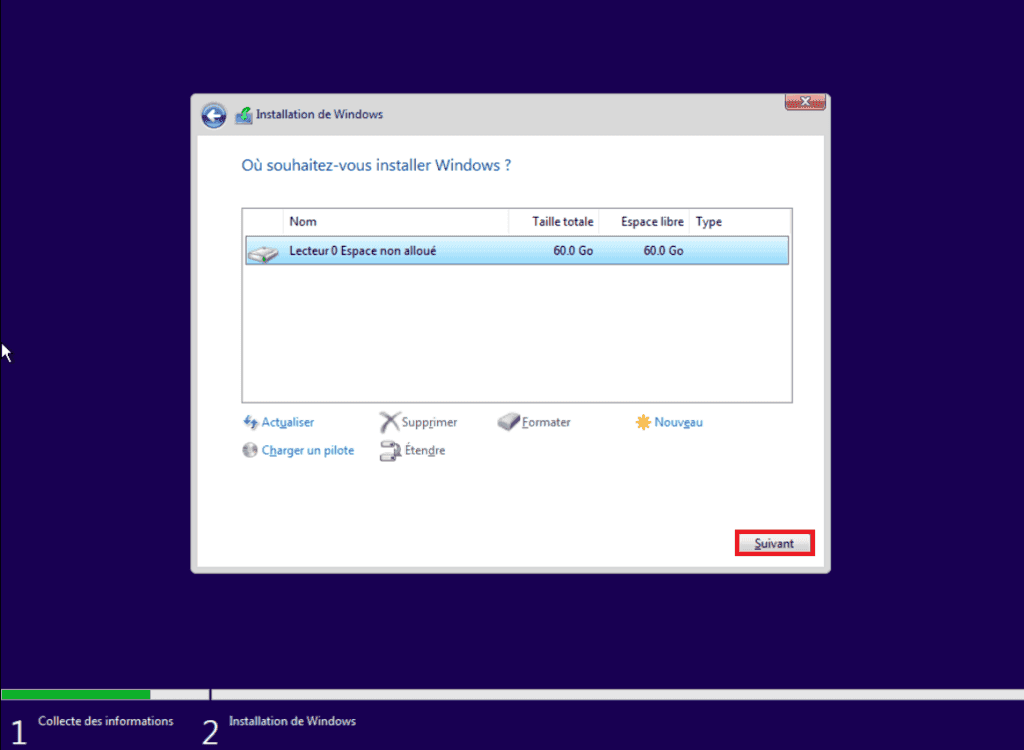 seleccione el disco duro de instalación de Windows