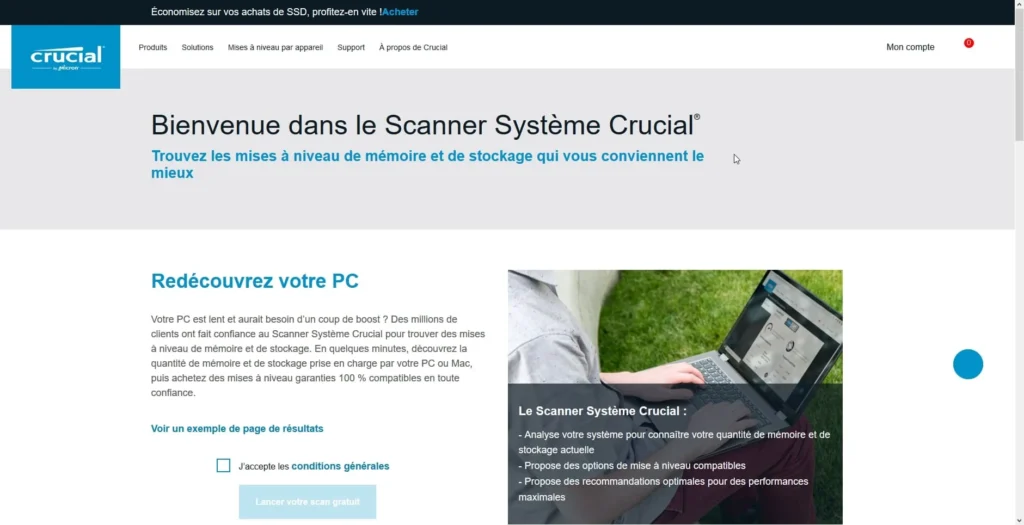 Crucial-scanner-trouver-memoire-RAM-SSD-compatible-upgrader-PC