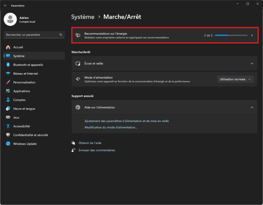 configuración de energía de windows 11