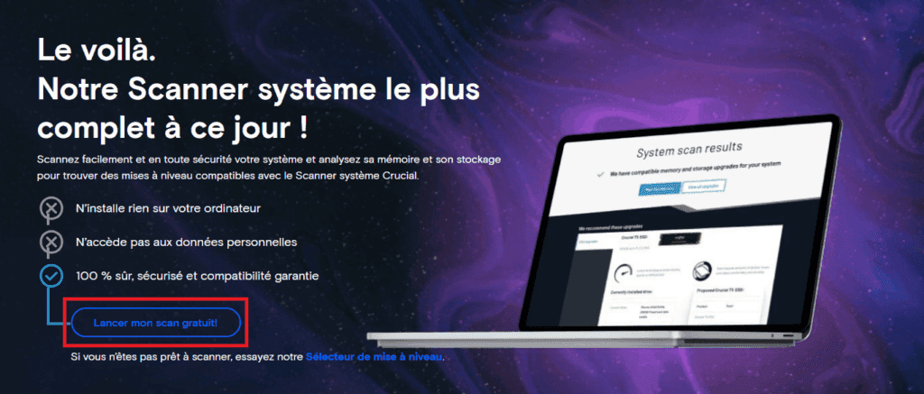 analice su memoria y almacenamiento para encontrar actualizaciones compatibles con el Crucial System Scanner.