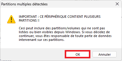 advertencia: se detectaron múltiples particiones en Rufus para Windows 11