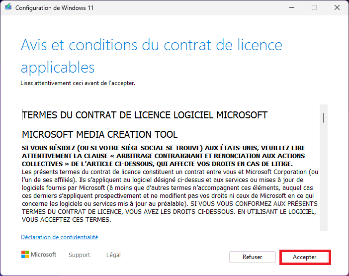 términos de uso de la herramienta de creación de medios de Windows 11