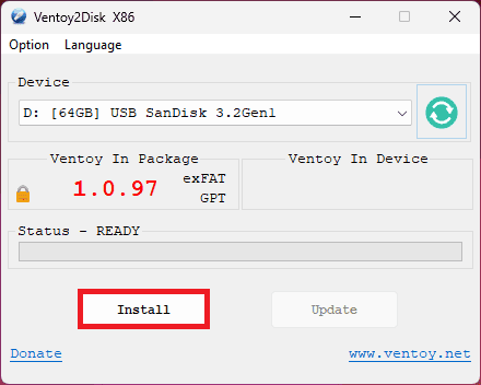Ventoy-Installation auf USB für Windows ISO