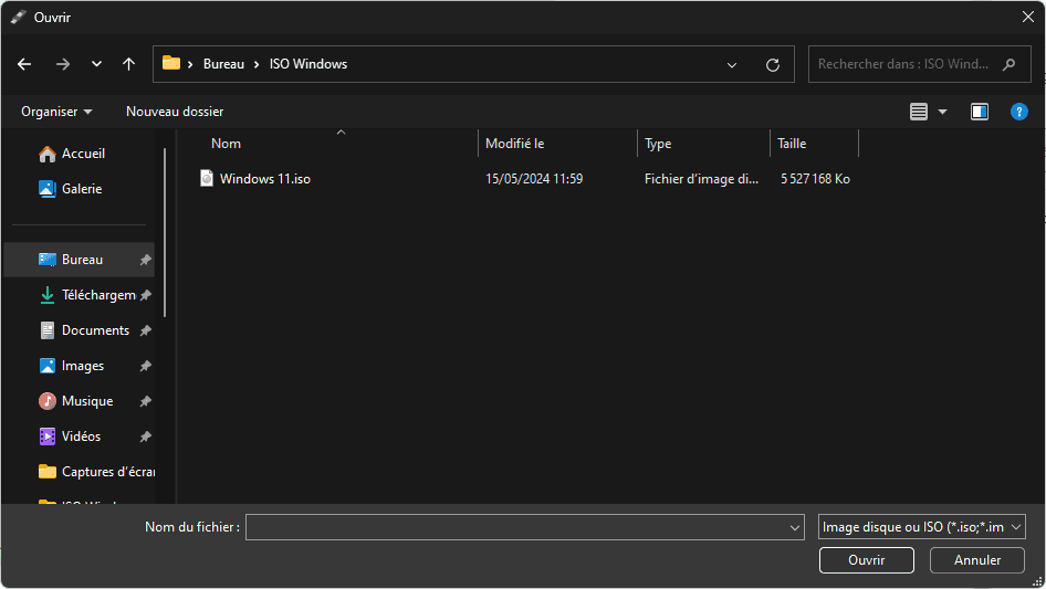 seleccionar la imagen ISO de Windows 11 en Rufus