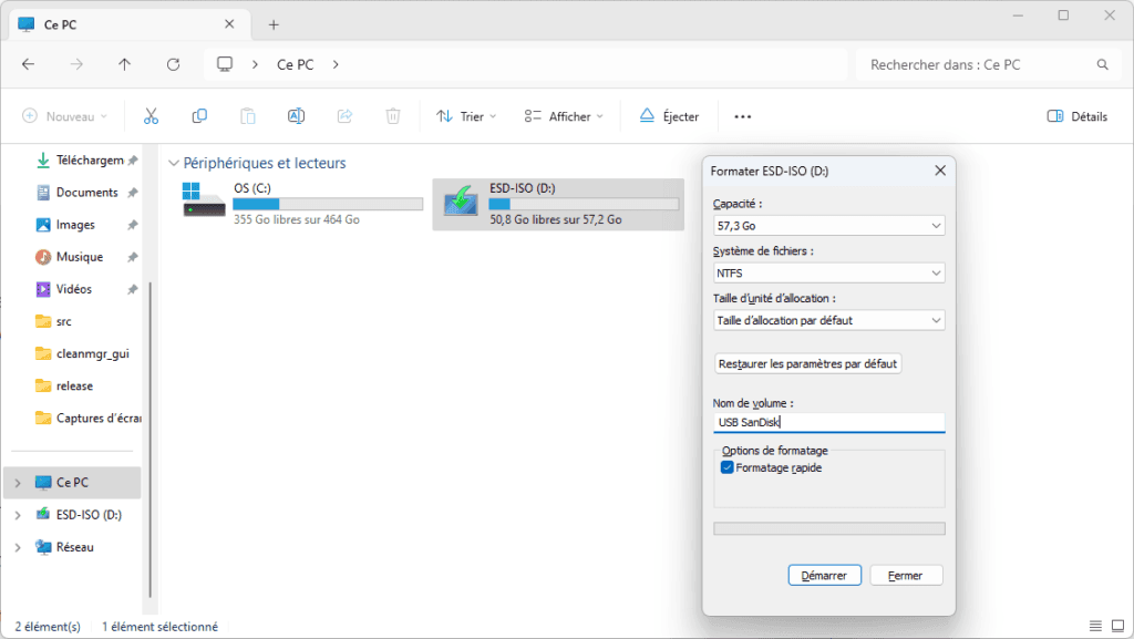 formatage rapide disque dur windows 10 / 11