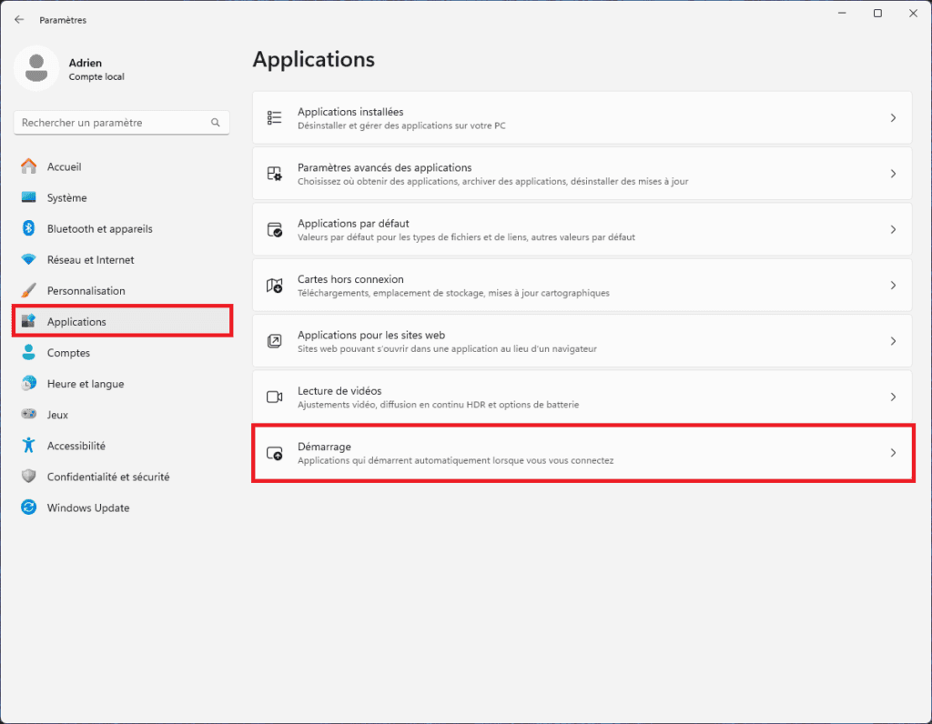 configuración inicio aplicaciones windows