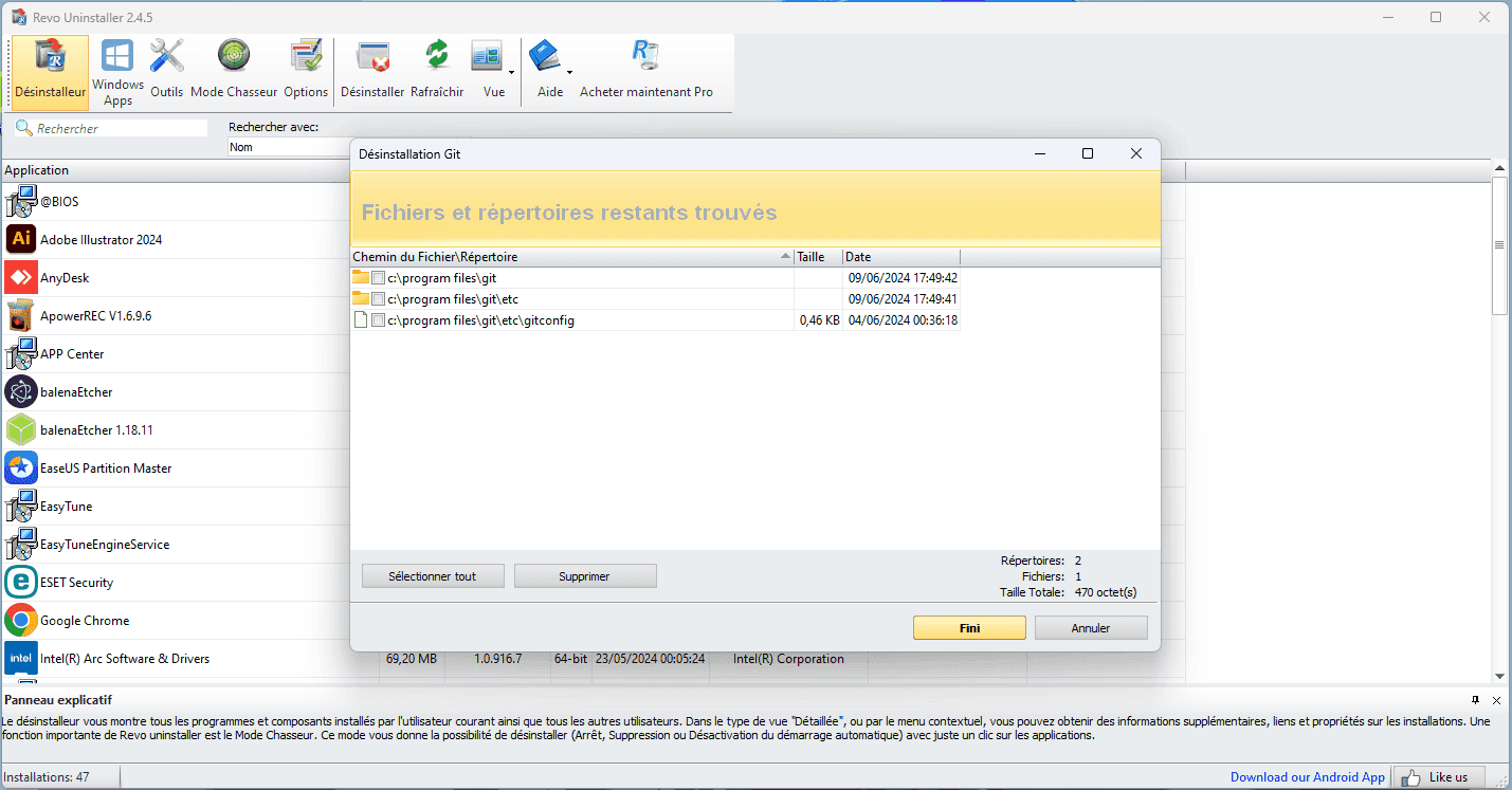 Delete remaining files and directories found Revo Uninstaller