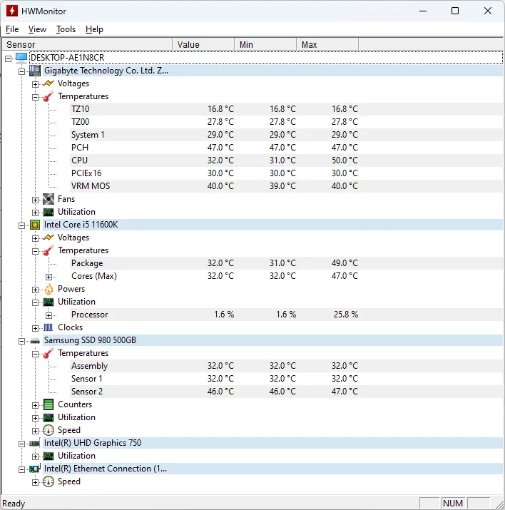 HWMonitor: los mejores programas para monitorear la temperatura del PC