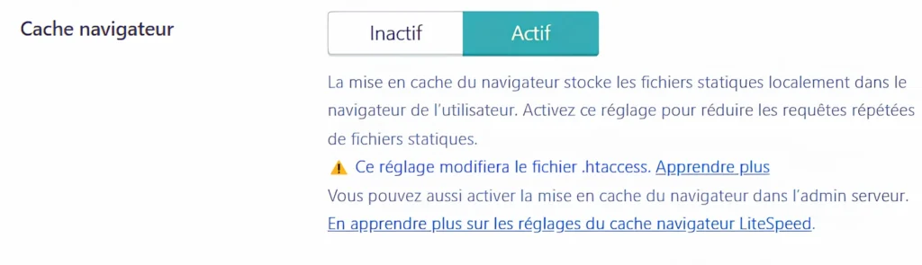 Activer le cache navigateur