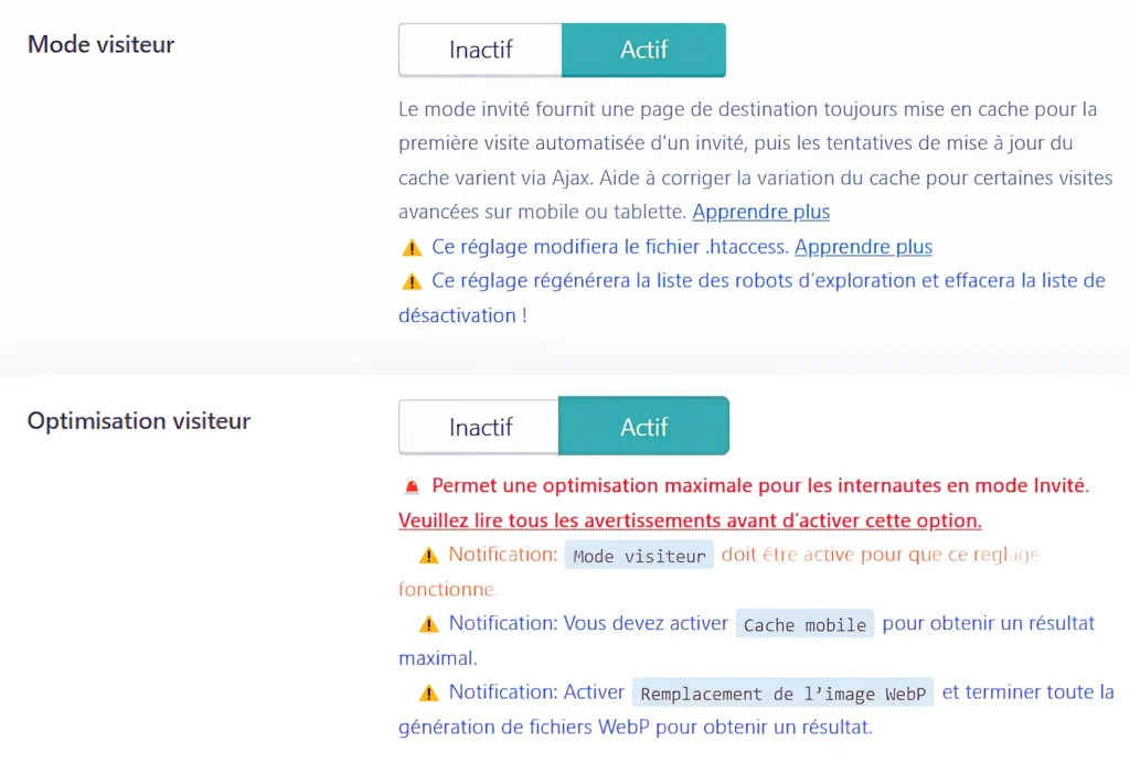Activer le mode visiteur et l'optimisation du mode visiteur