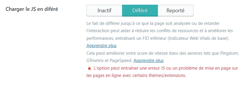 Charger le JS en différé