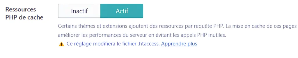 activer la mise en cache des ressources PHP