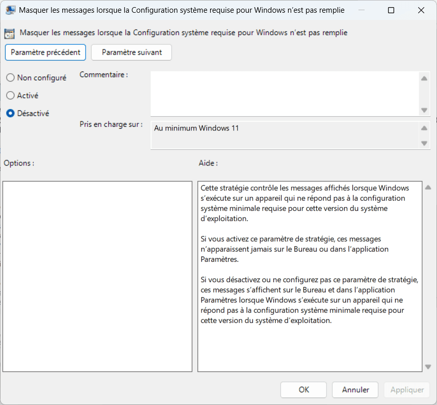 Desactivar la marca de agua de incompatibilidad de Windows 11 mediante gpedit.msc