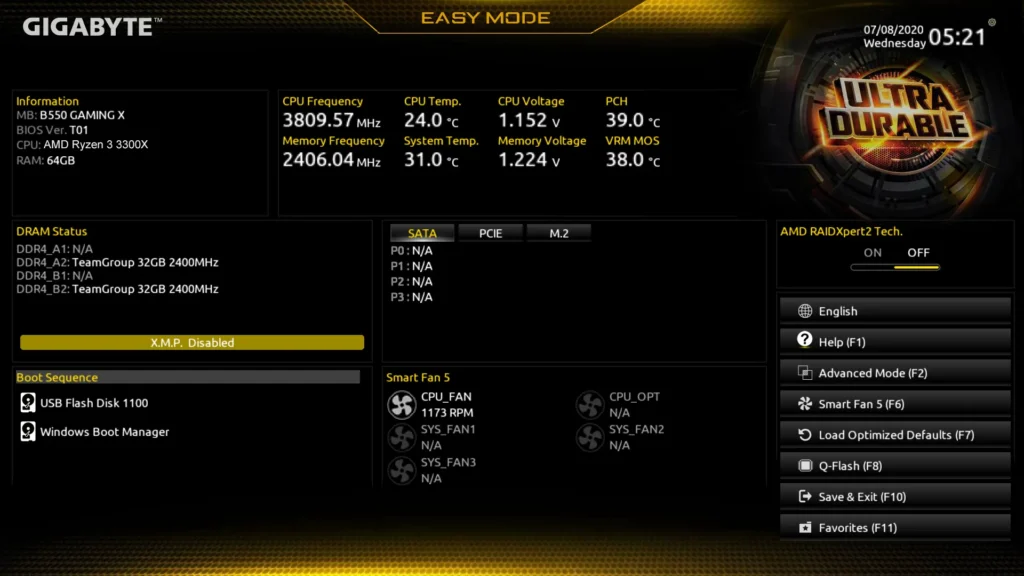 Temperatura de los componentes BIOS / UEFI