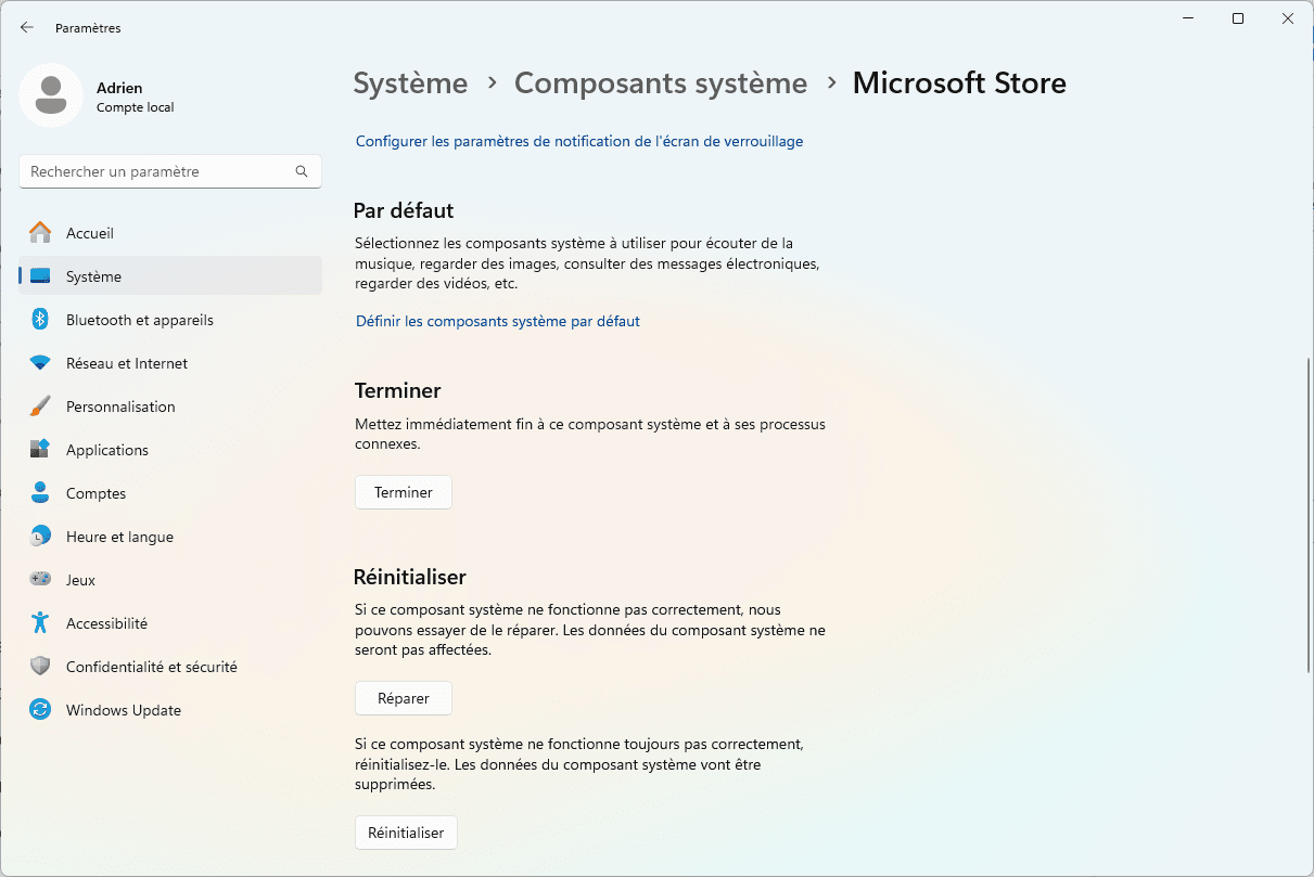 Reparación de componentes de Windows en Microsoft Store