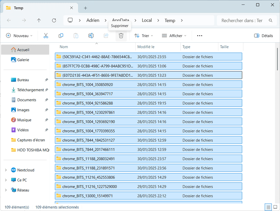 Eliminar los archivos temporales