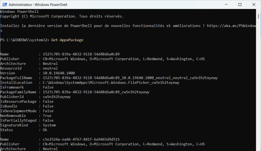 lista de aplicaciones UWP Windows powershell Get-AppxPackage