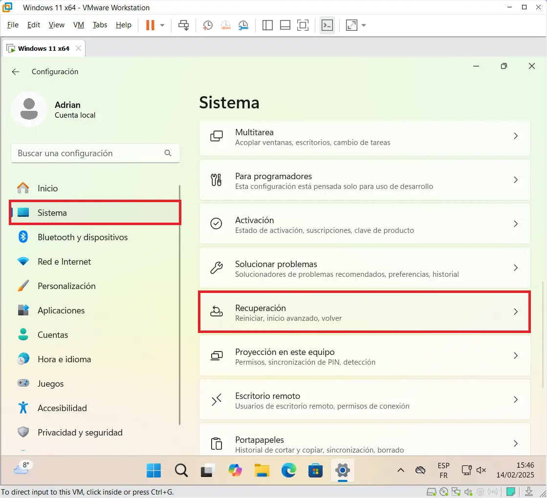 Acceder a las opciones de recuperación de Windows desde Configuración