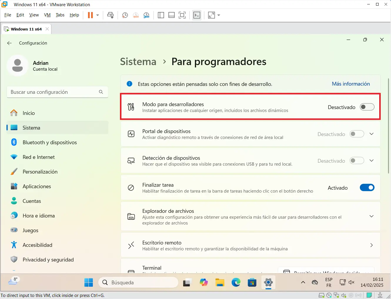 Activar el modo desarrollador en Windows 11