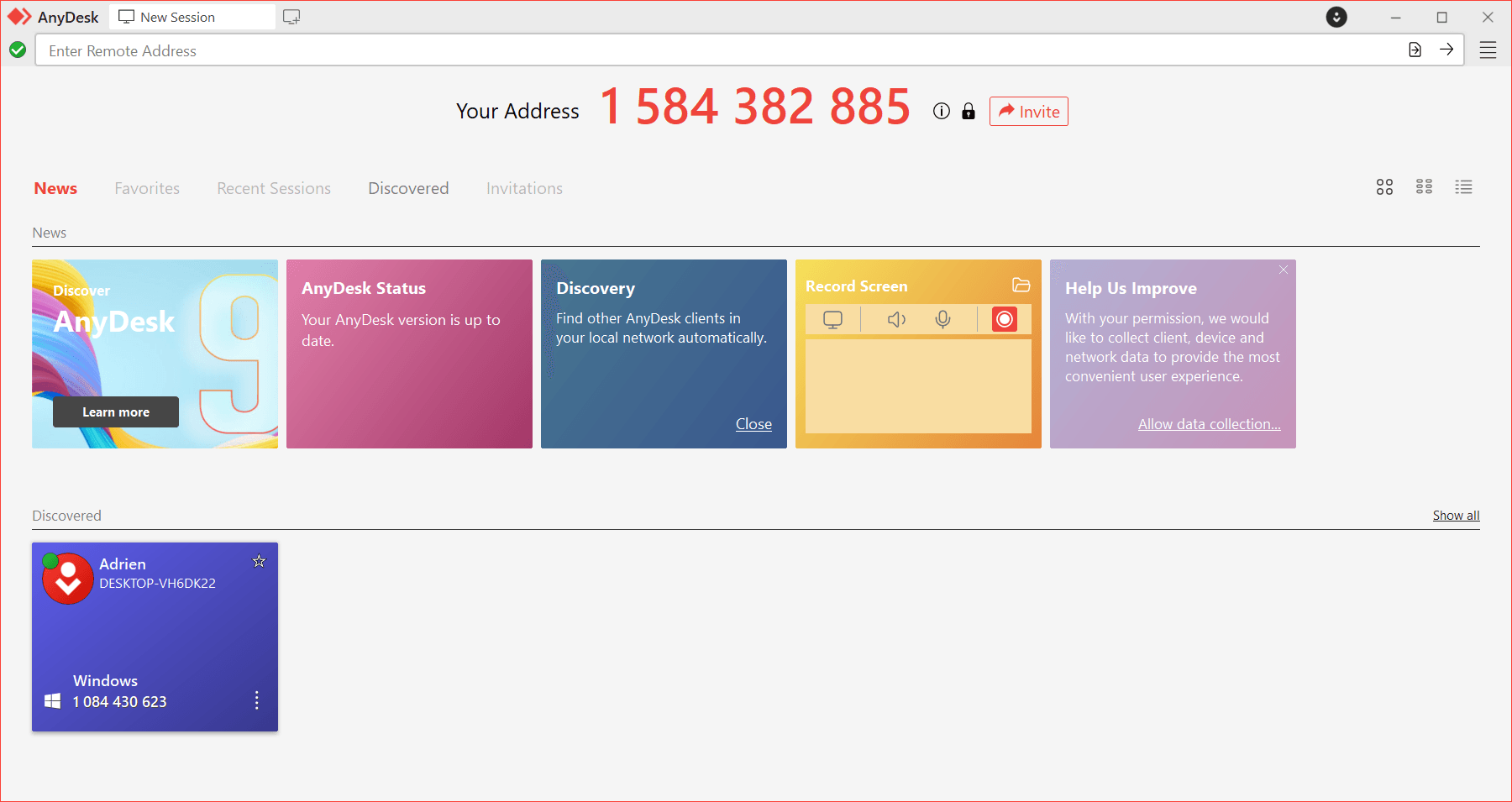Anydesk interface