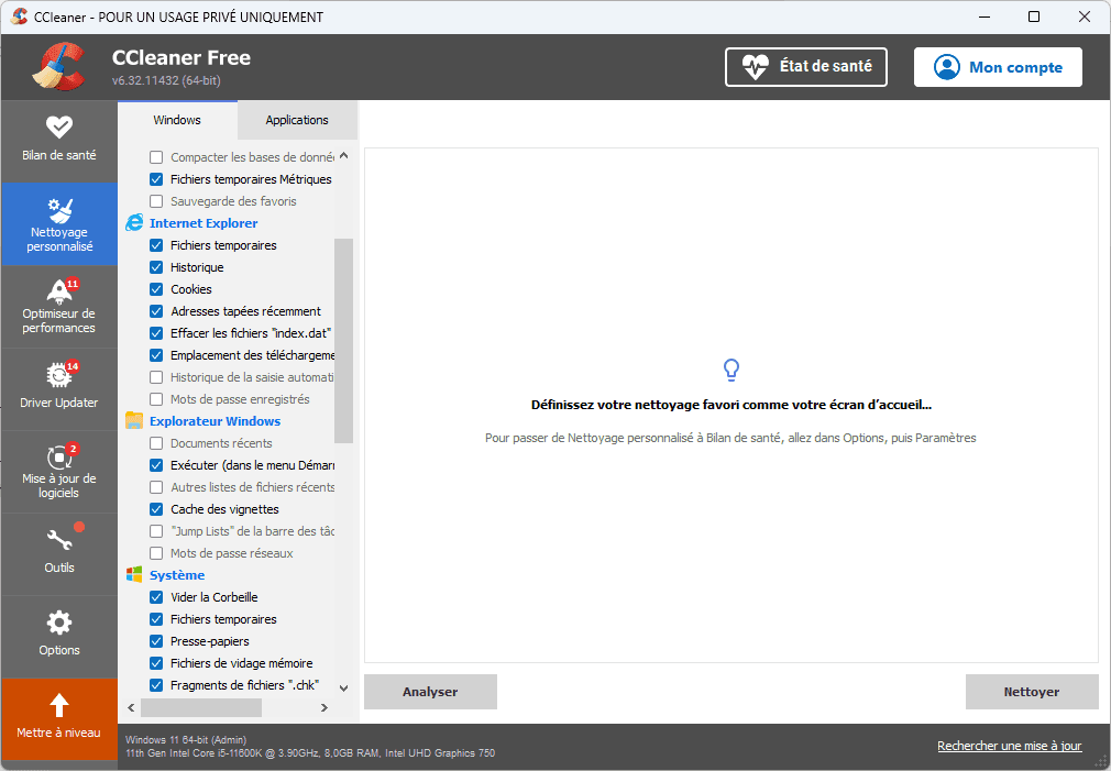 Limpieza personalizada CCleaner