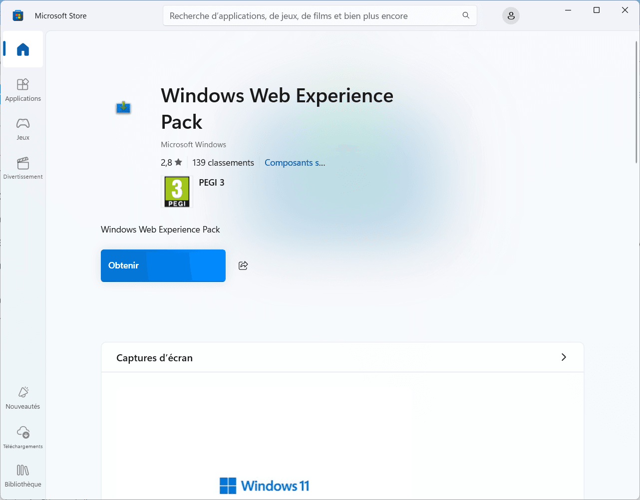 Réinstallez les widgets en téléchargeant le Windows Web Experience Pack depuis le Microsoft Store.