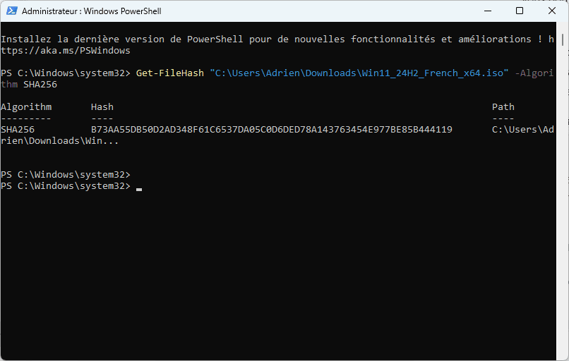 Comparación automática de hash en Windows 11