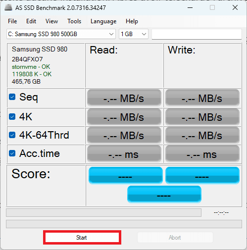 interface de ASSSD Benchmark