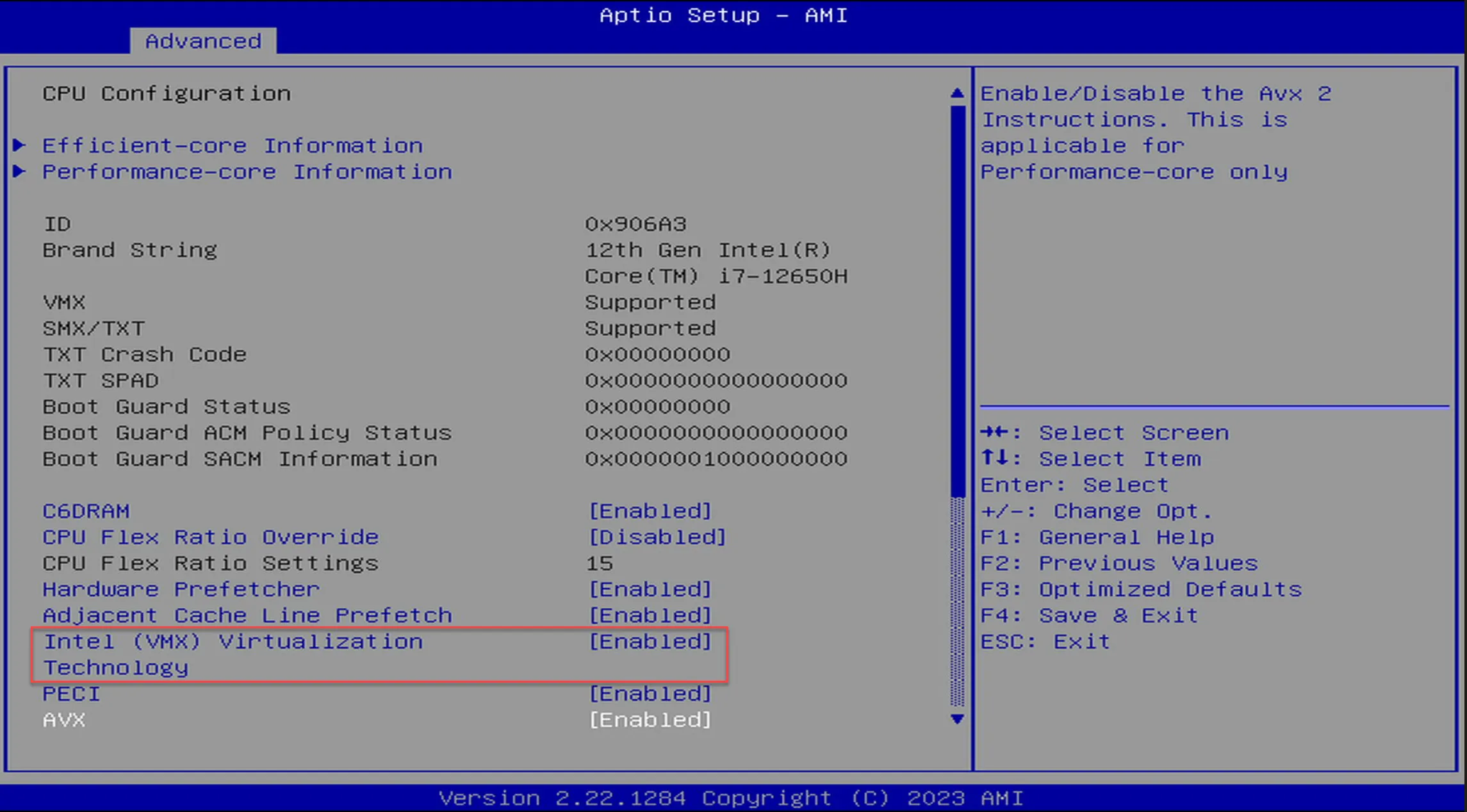 BIOS Virtualización AMI Tecnología de virtualización Intel (VMX)