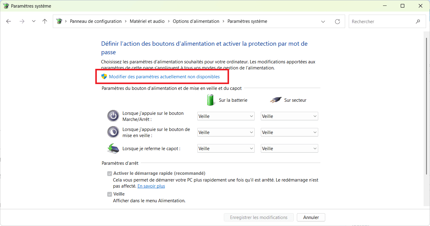 Modificar la configuración actualmente no disponible