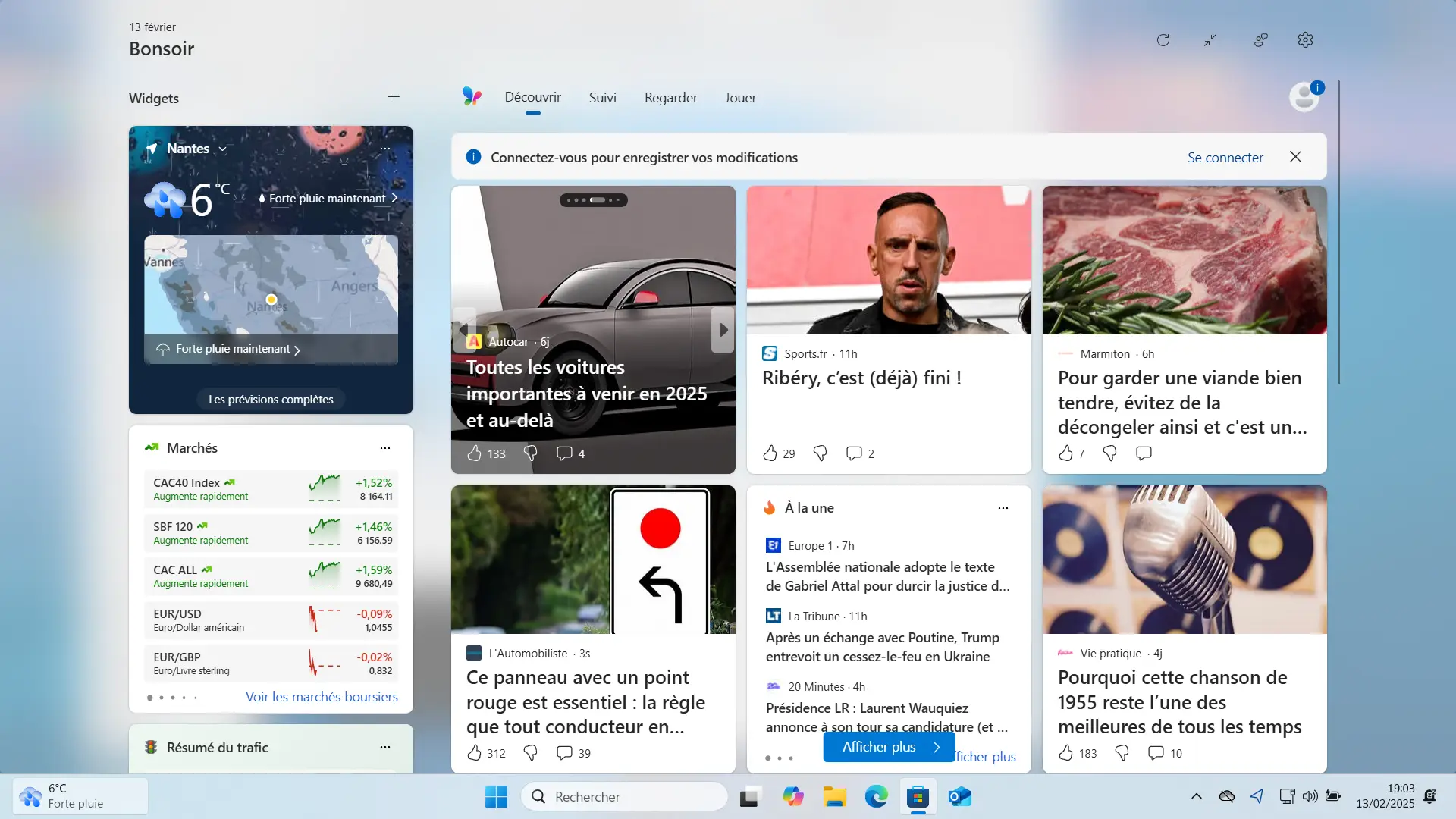 Panneau des Widgets Windows 11 en mode pleine écran