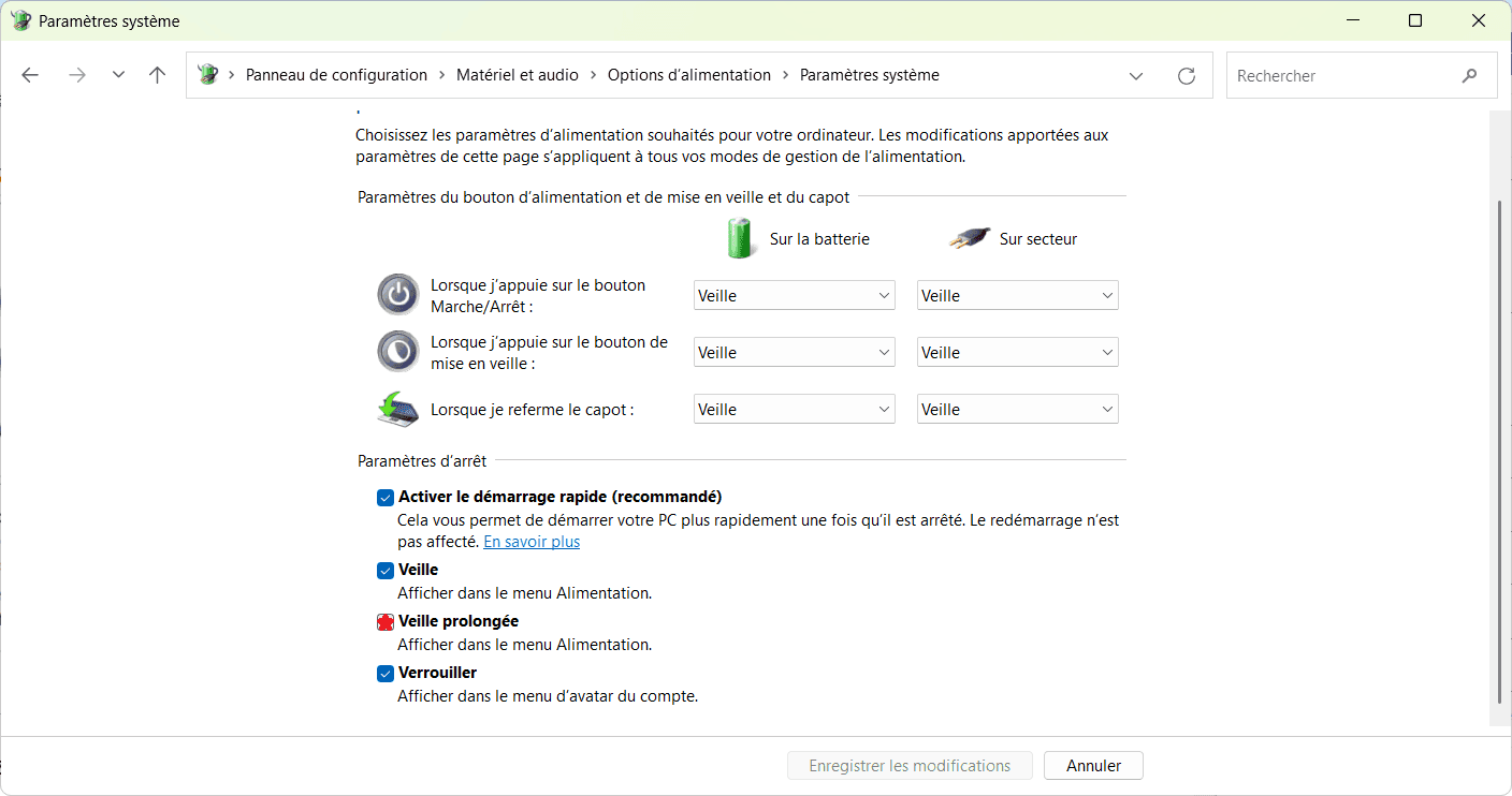 Configuración de apagado e hibernación