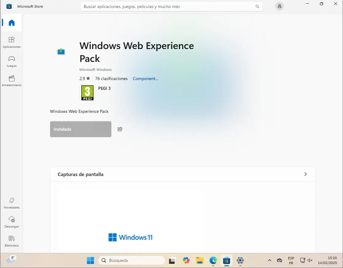 Reinstale los widgets descargando el Windows Web Experience Pack desde la Microsoft Store