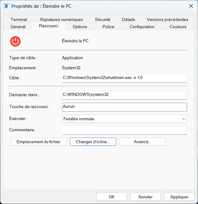 Aplicar un icono al acceso directo para apagar el PC
