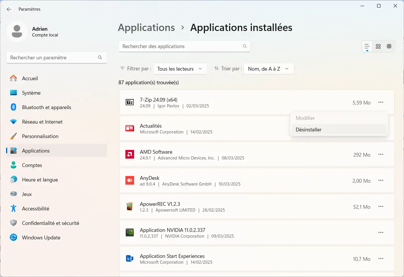 Uninstall 7-ZIP from Windows settings