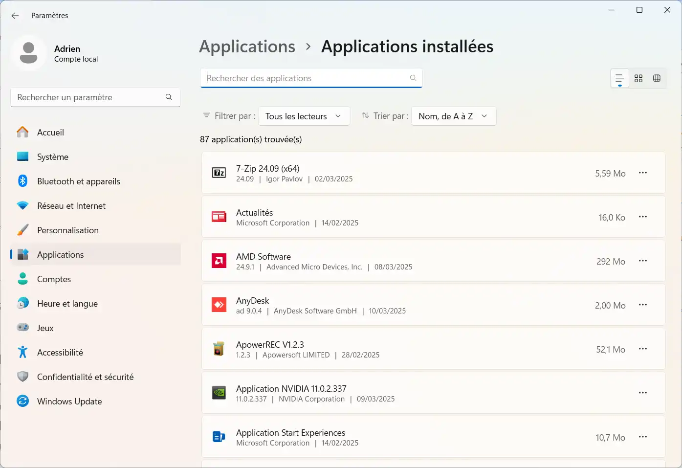 Uninstall a software from Windows 11