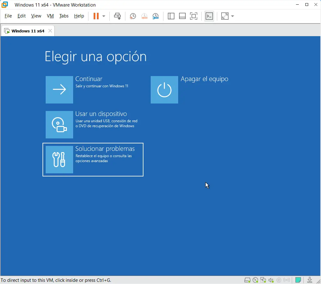 menú de solución de problemas de pantalla azul