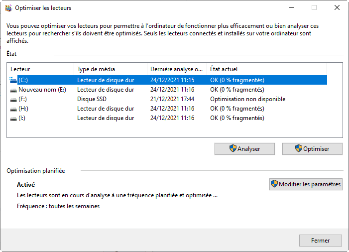 Defragmenter HDD utilitaire Windows