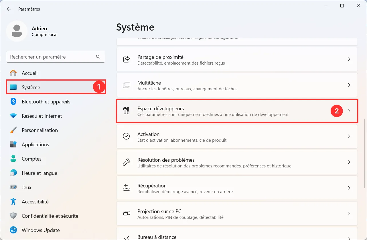 Windows 11 developer mode settings