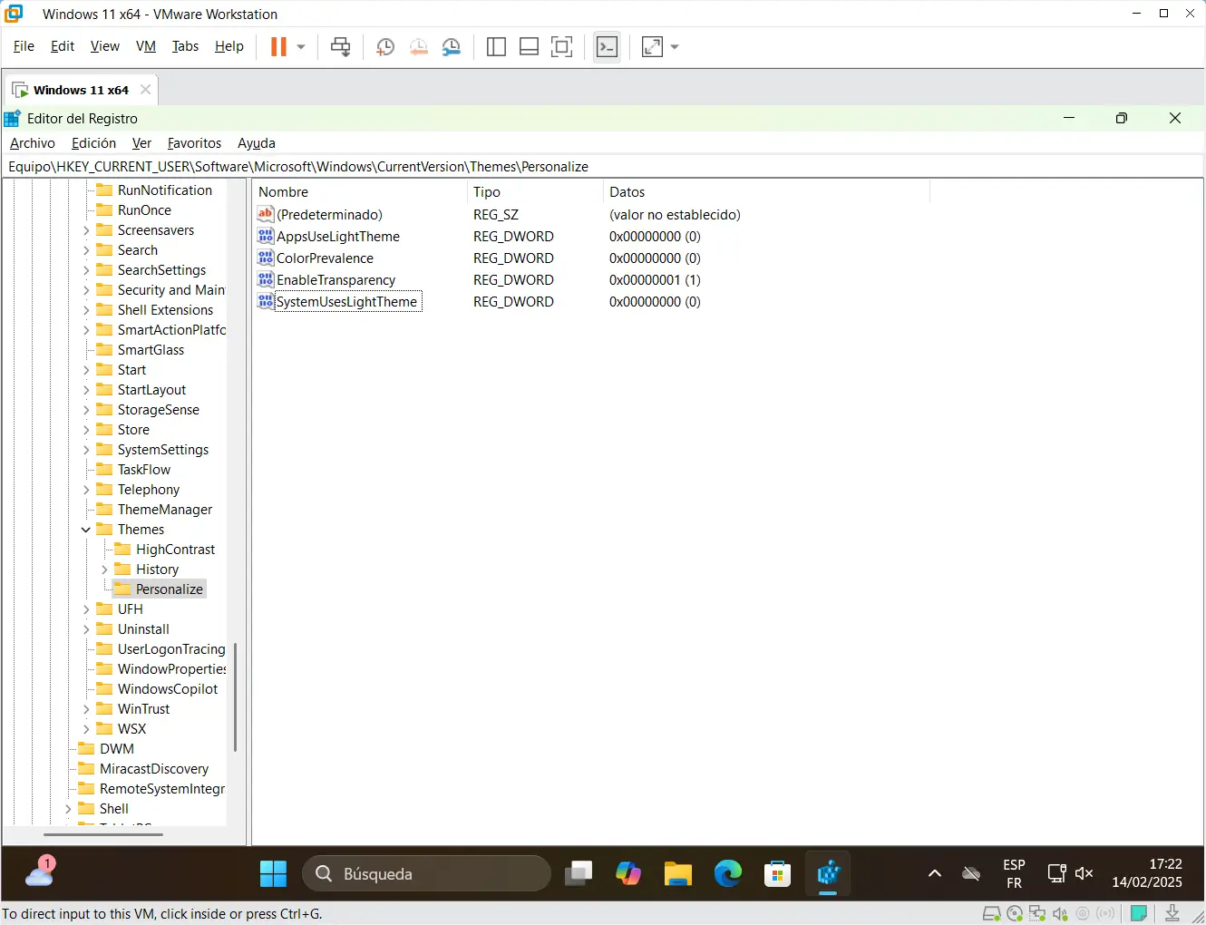 regedit systemUsesLightTheme