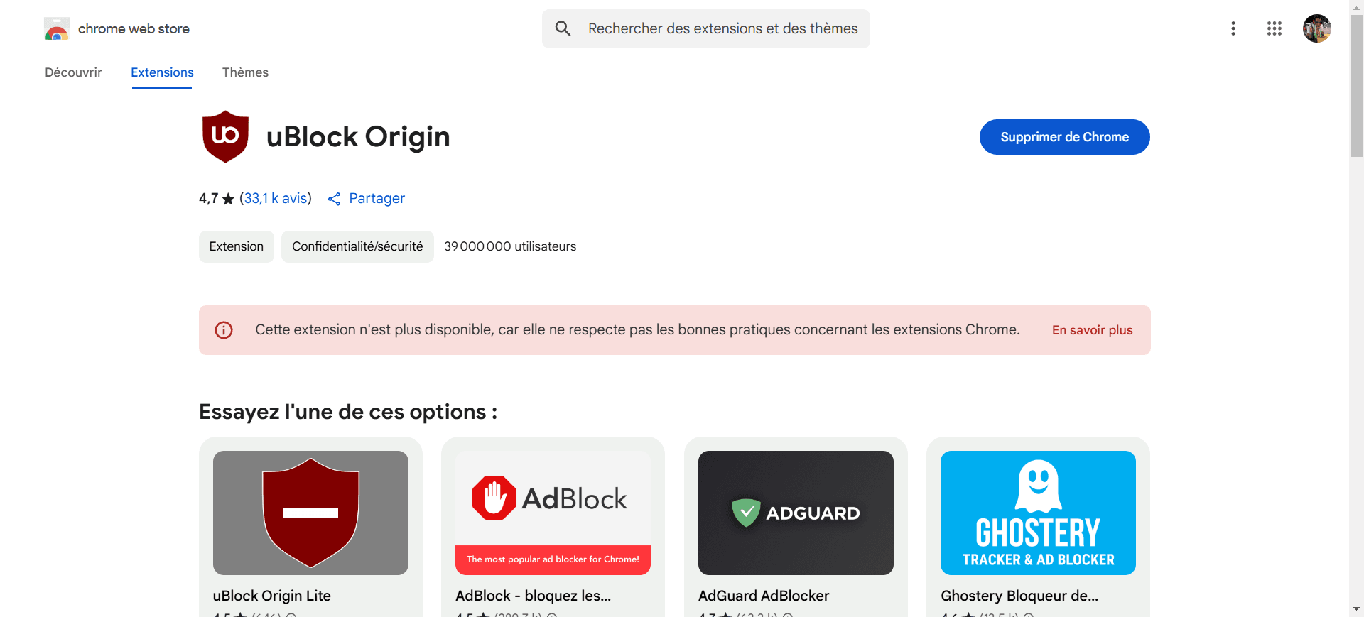 Google Chrome está desactivando gradualmente uBlock Origin