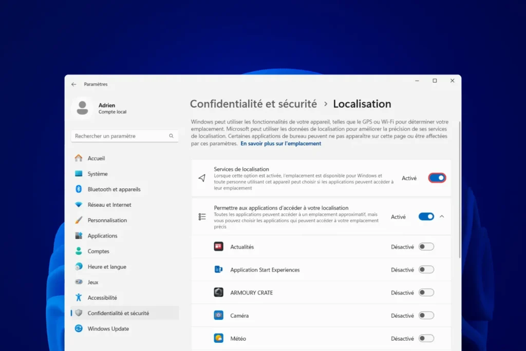 ¿Cómo desactivo la geolocalización en Windows